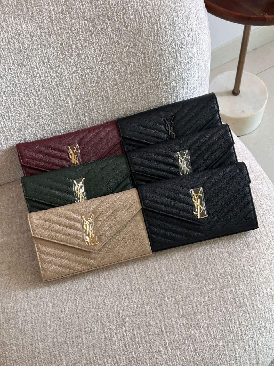 Saint Laurent Monogram Chain Wallet in Chevron Leather