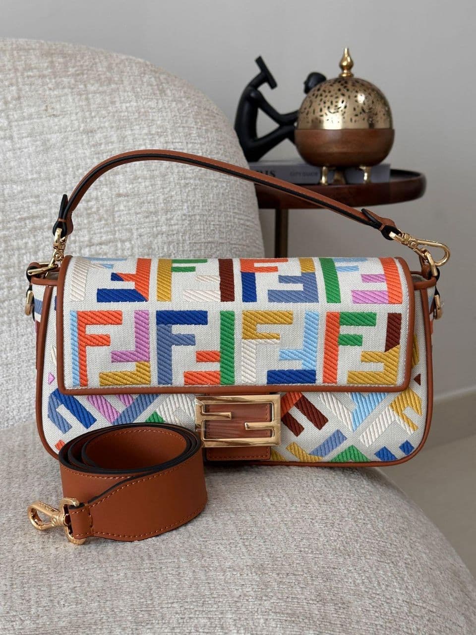 Fendi Baguette FF Pattern Shoulder Bag – Brown & Multicolor Edition