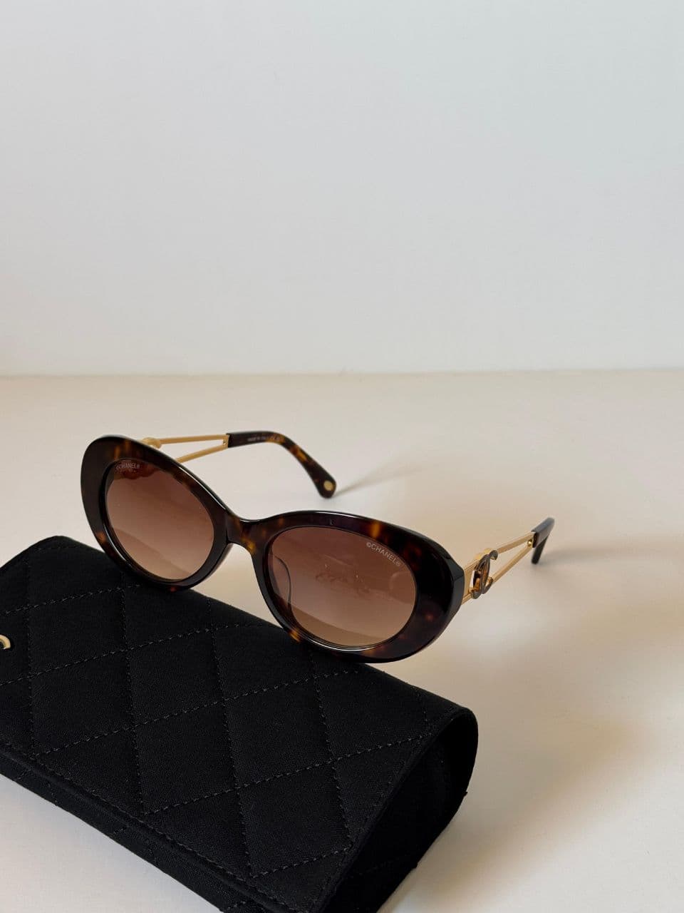 Chanel Oval Sunglasses with CC Logo Temple Design