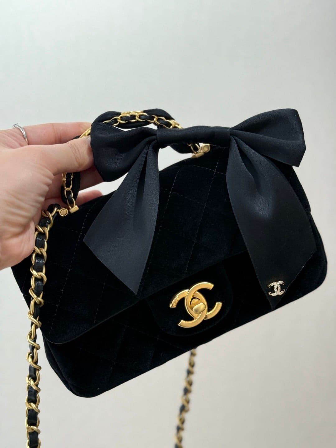 Chanel Classic Flap Bag with Satin Bow – Velvet & Tweed Collection