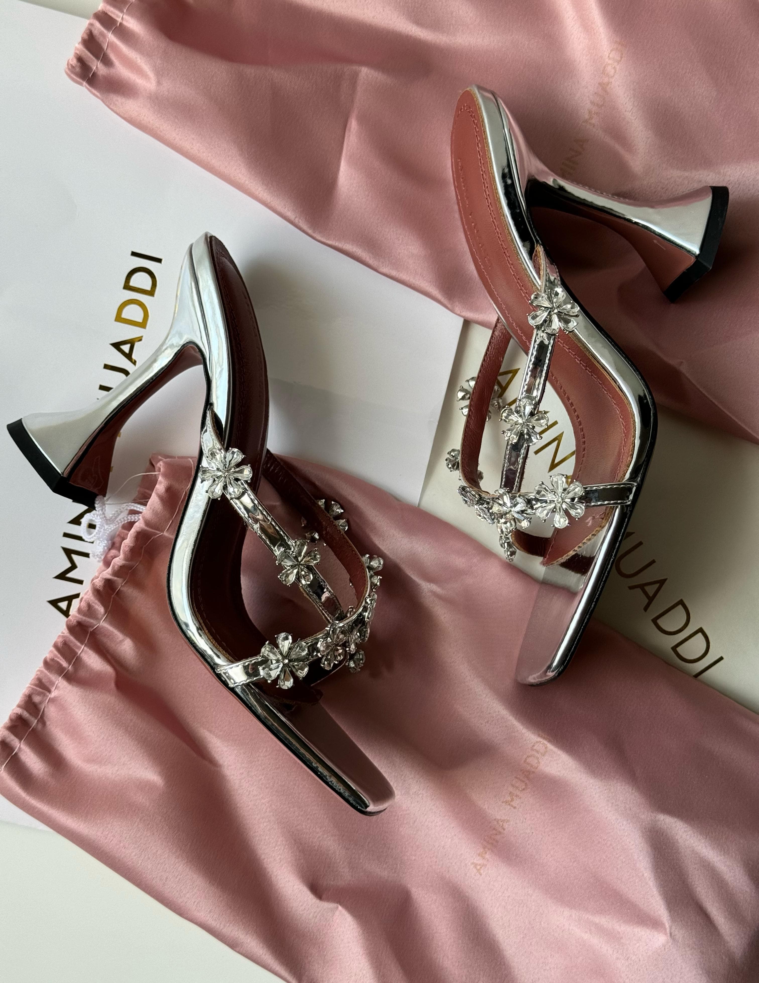 Amina Muaddi Lily Heels – Iconic Glamour with Sculpted Elegance