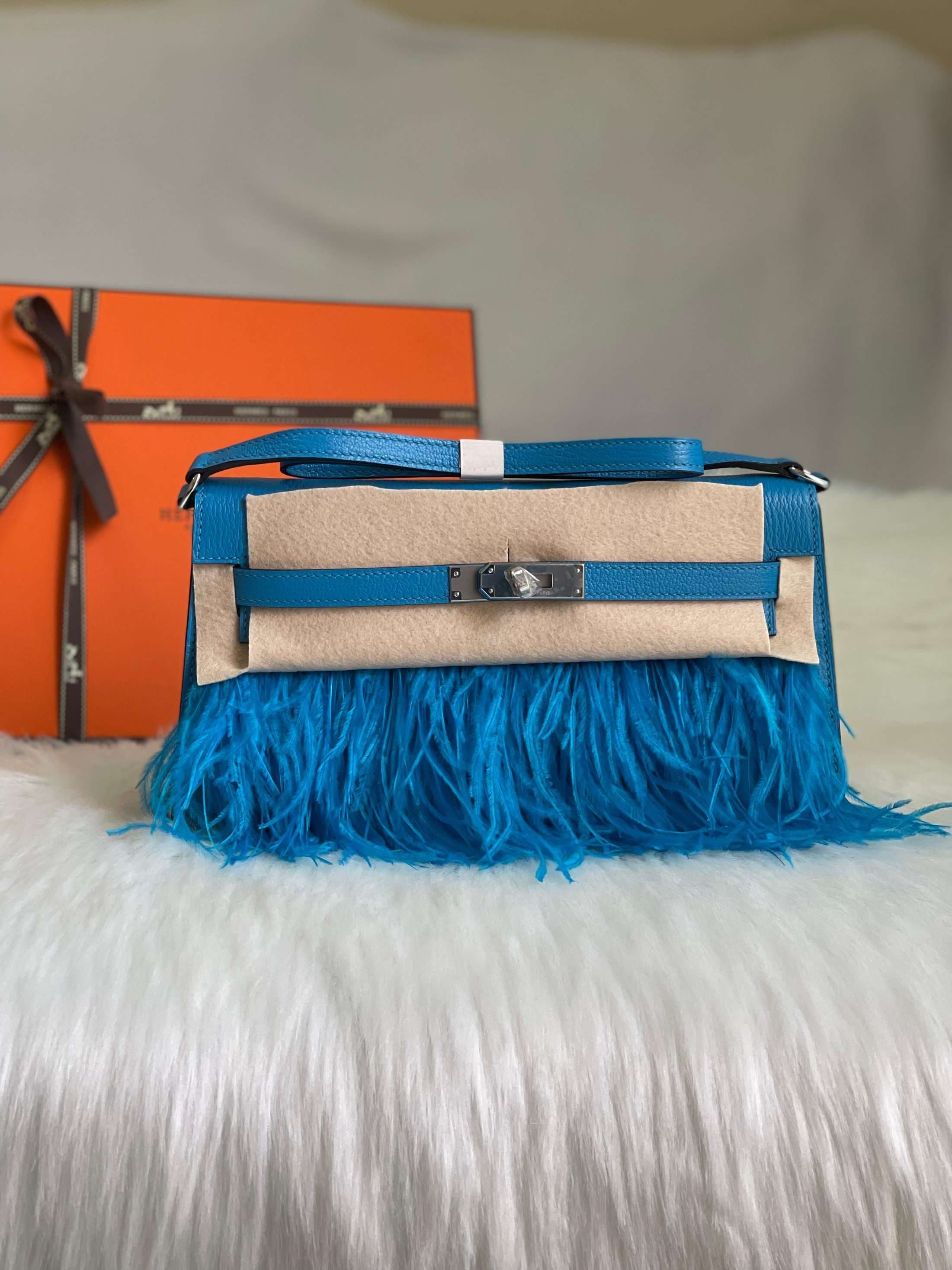 Hermès Kelly Elan Chevre Chamkila & Ostrich Feathers Handbag