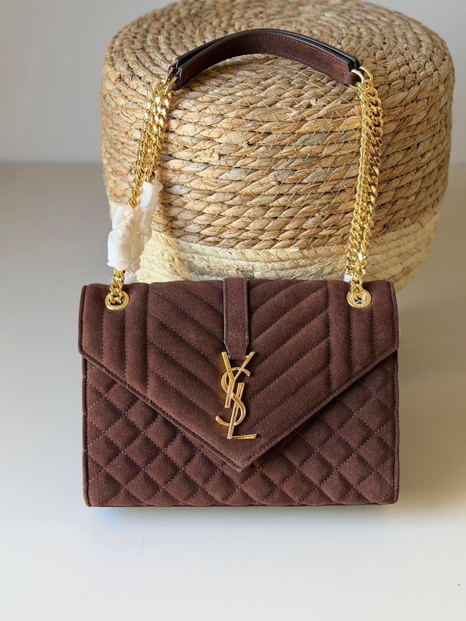 Saint Laurent Medium Envelope Chain Bag in Leather & Suede