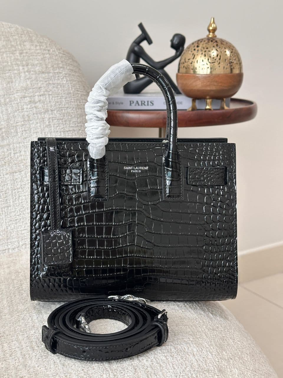 Saint Laurent Sac de Jour Croc-Embossed Leather Top Handle Bag