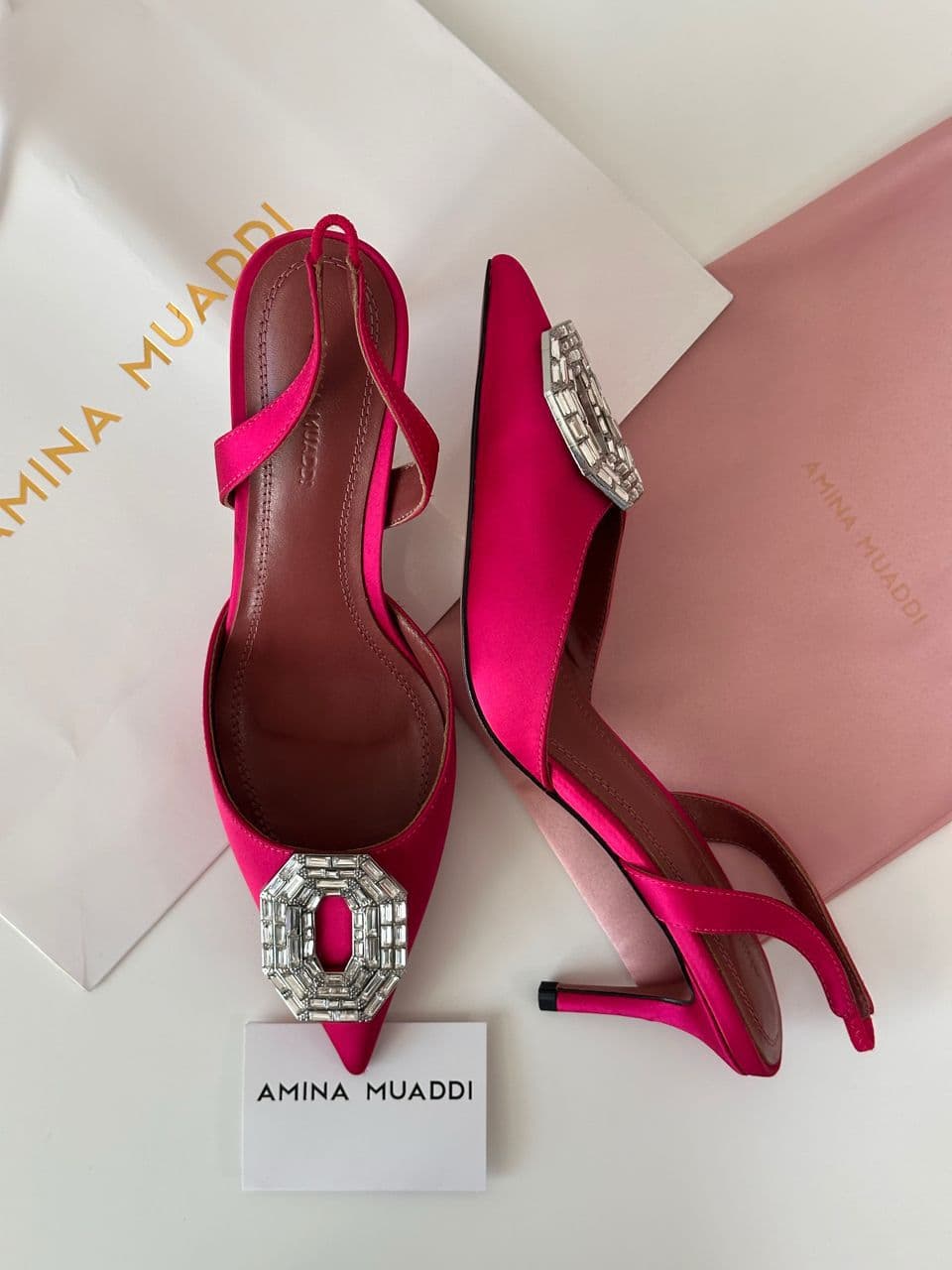 Amina Muaddi Camelia Leather Heels