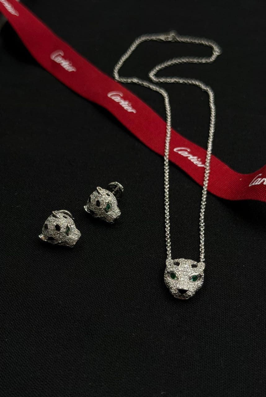 Cartier Panthère Necklace & Earrings Set – Green Eyes – Luxury Jewelry