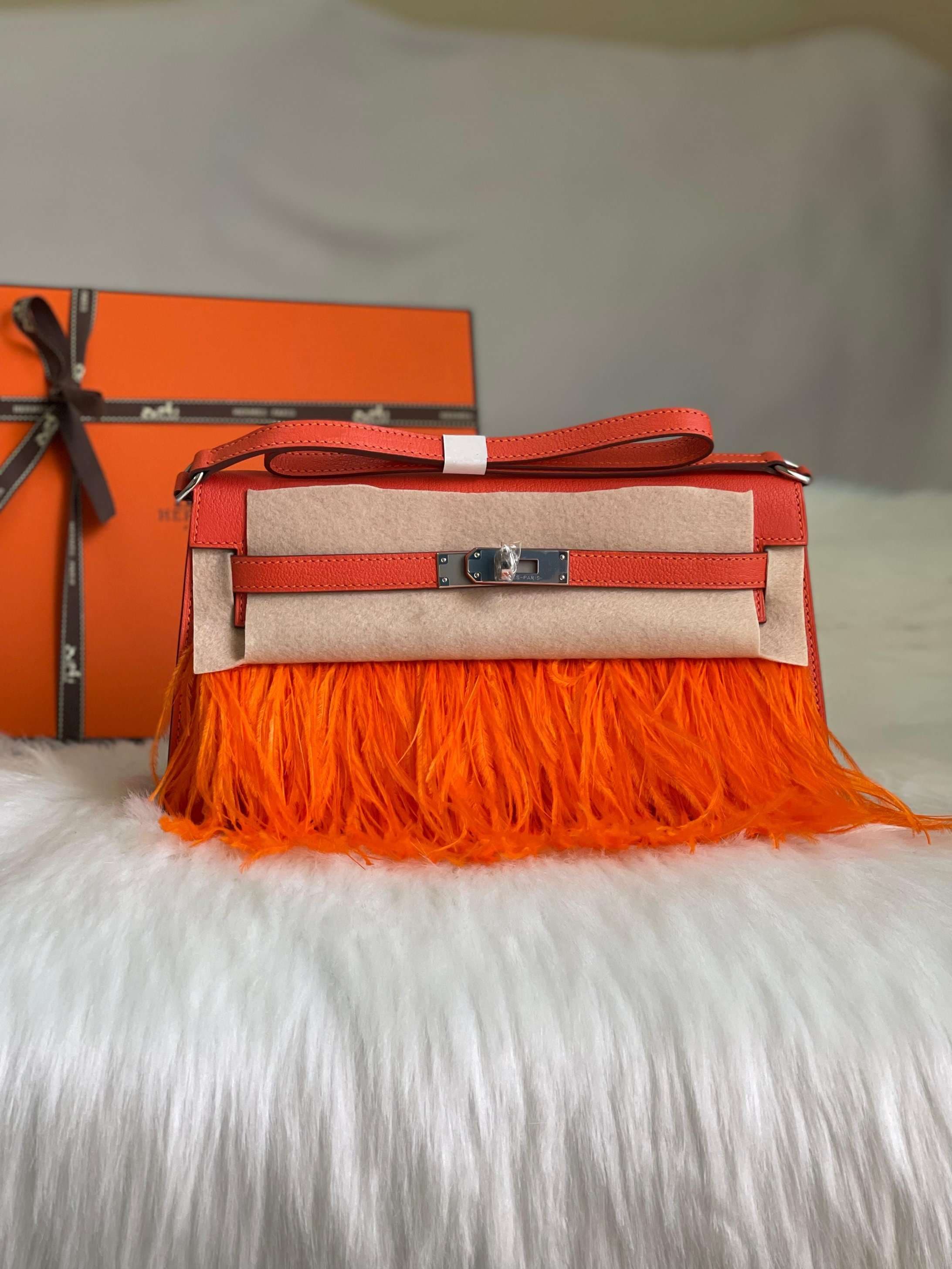 Hermès Kelly Elan Chevre Chamkila & Ostrich Feathers Handbag