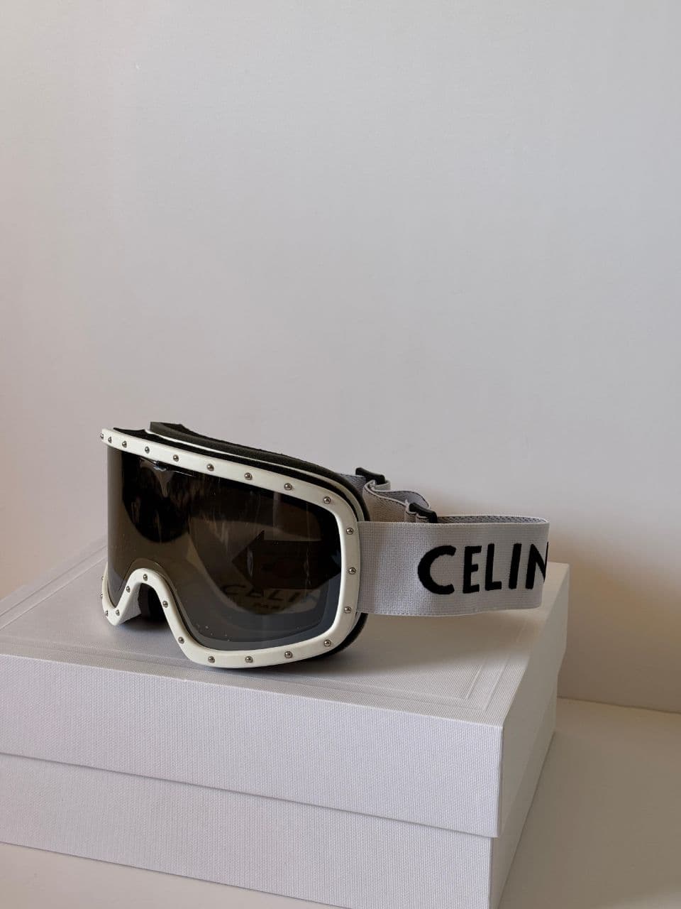 Celine Oversized Shield Ski Sunglasses with Logo Elastic Strap