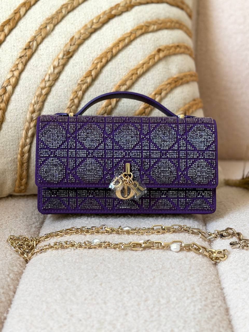 Dior Or My Dior Mini Bag Microbead-Embroidered Cannage Motif