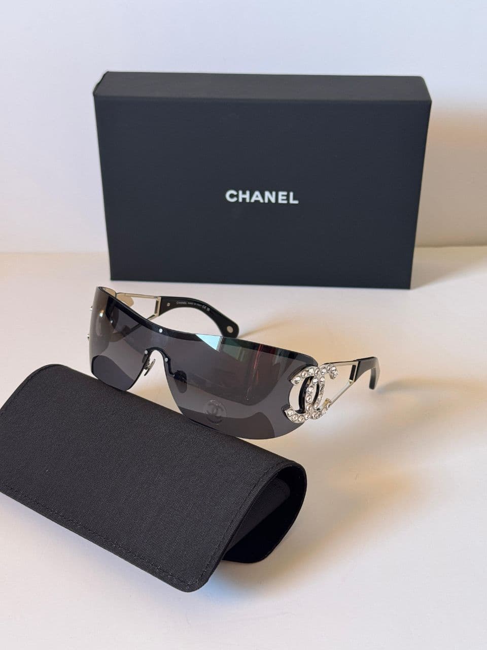 Chanel Shield Sunglasses with Crystal CC Logo