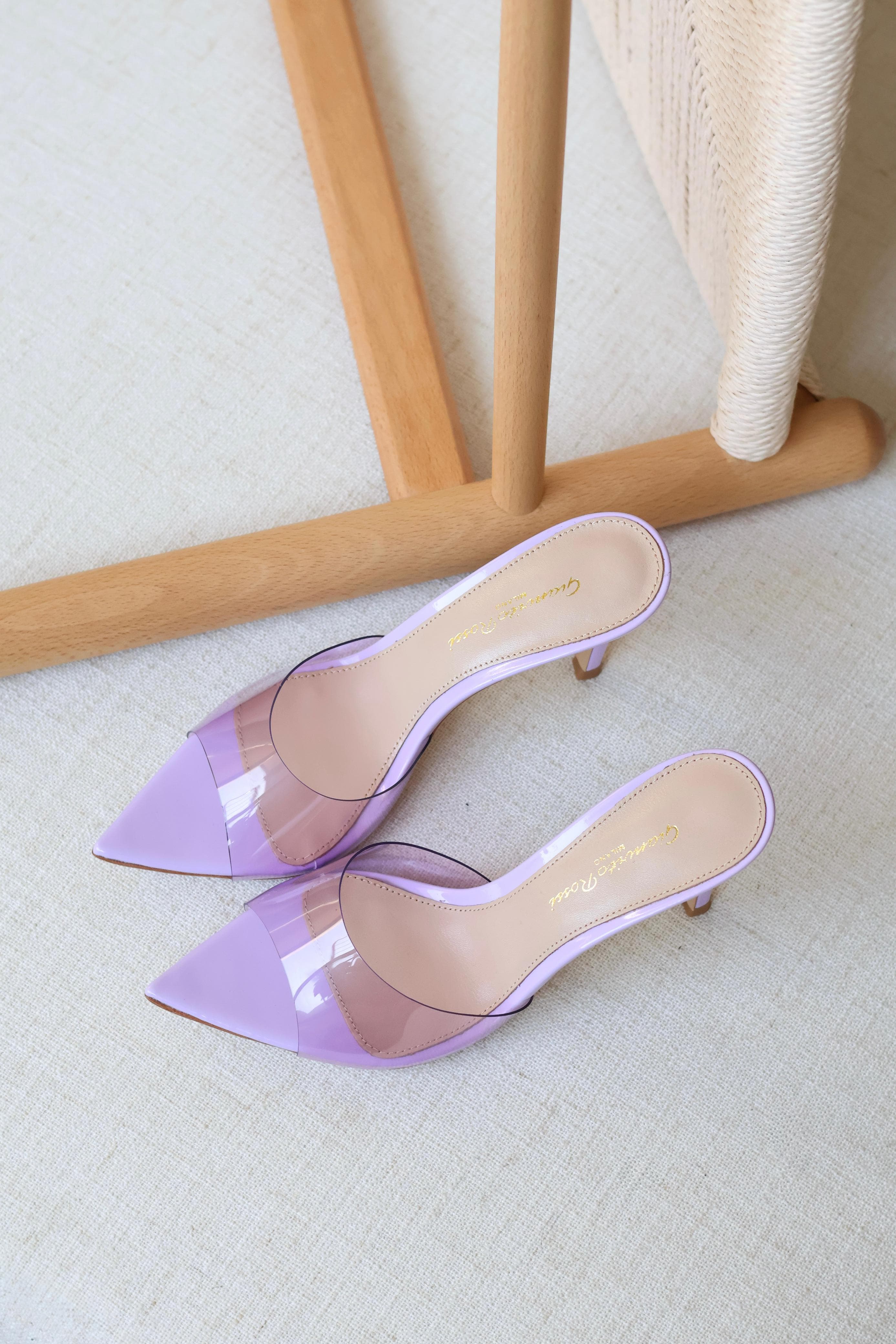 Gianvito Rossi Women’s Transparent Heel Mules – Pointed Toe