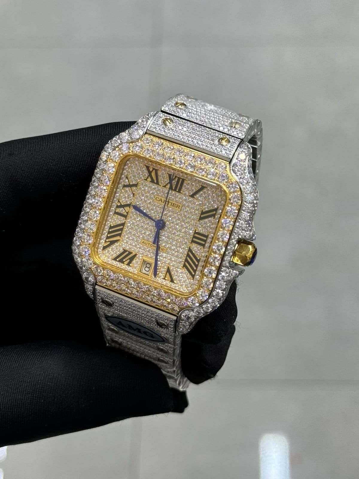 cartier santos watchCartier Santos Full Diamond Men’s Watch – Luxury Automatic Collection