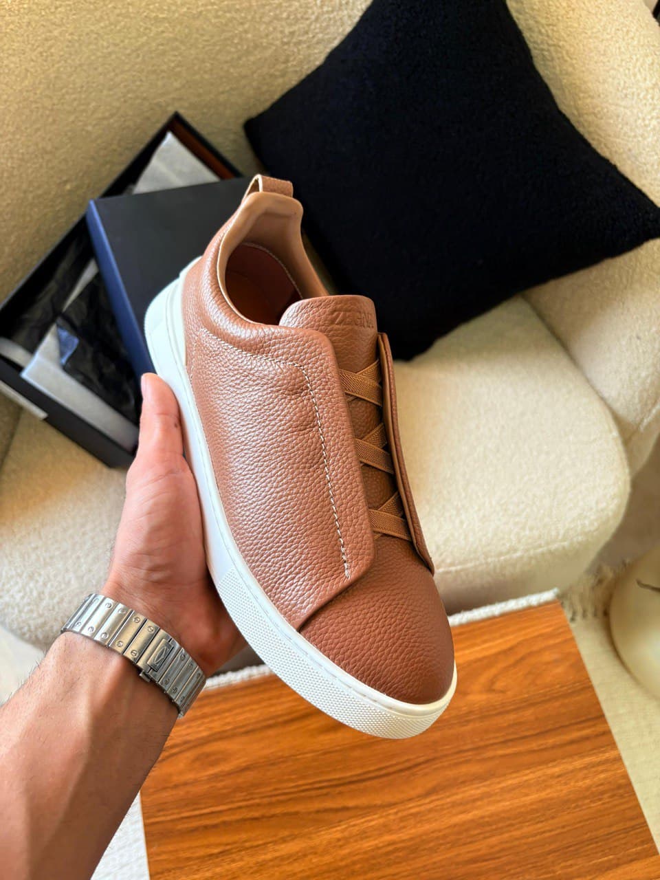 ZEGNA Triple Stitch™ Full Leather Slip-On Sneakers