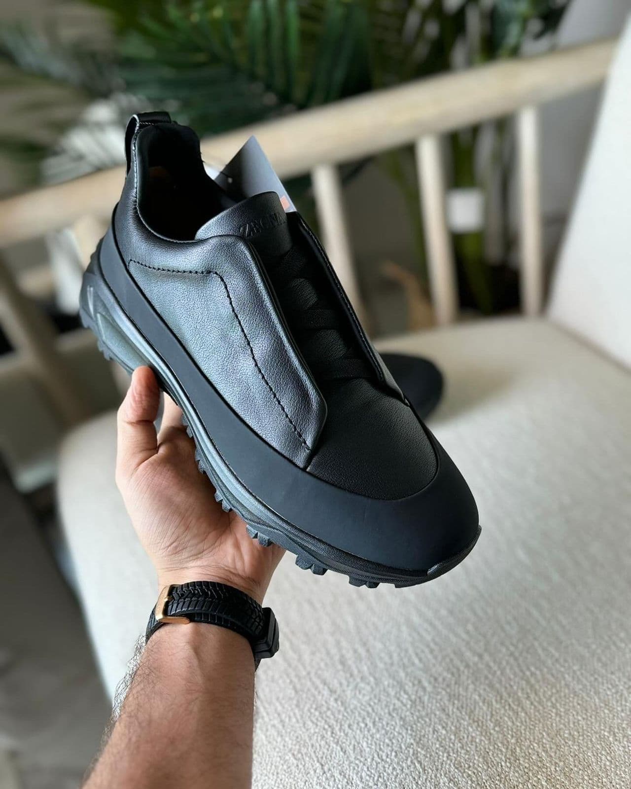 Zegna Black Leather Triple Stitch™ Monte Sneakers – Premium Men’s Footwear
