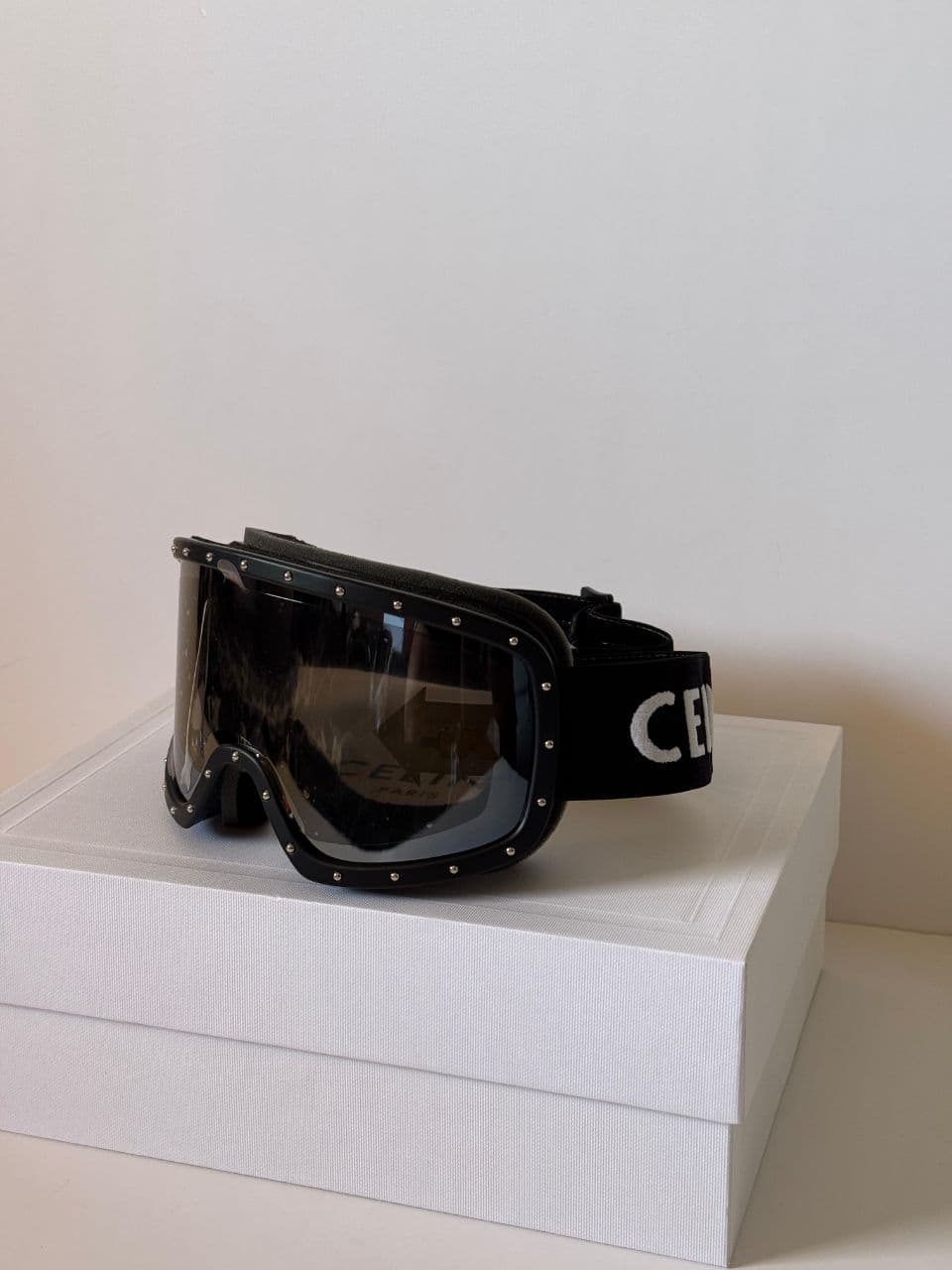 Celine Oversized Shield Ski Sunglasses with Logo Elastic Strap