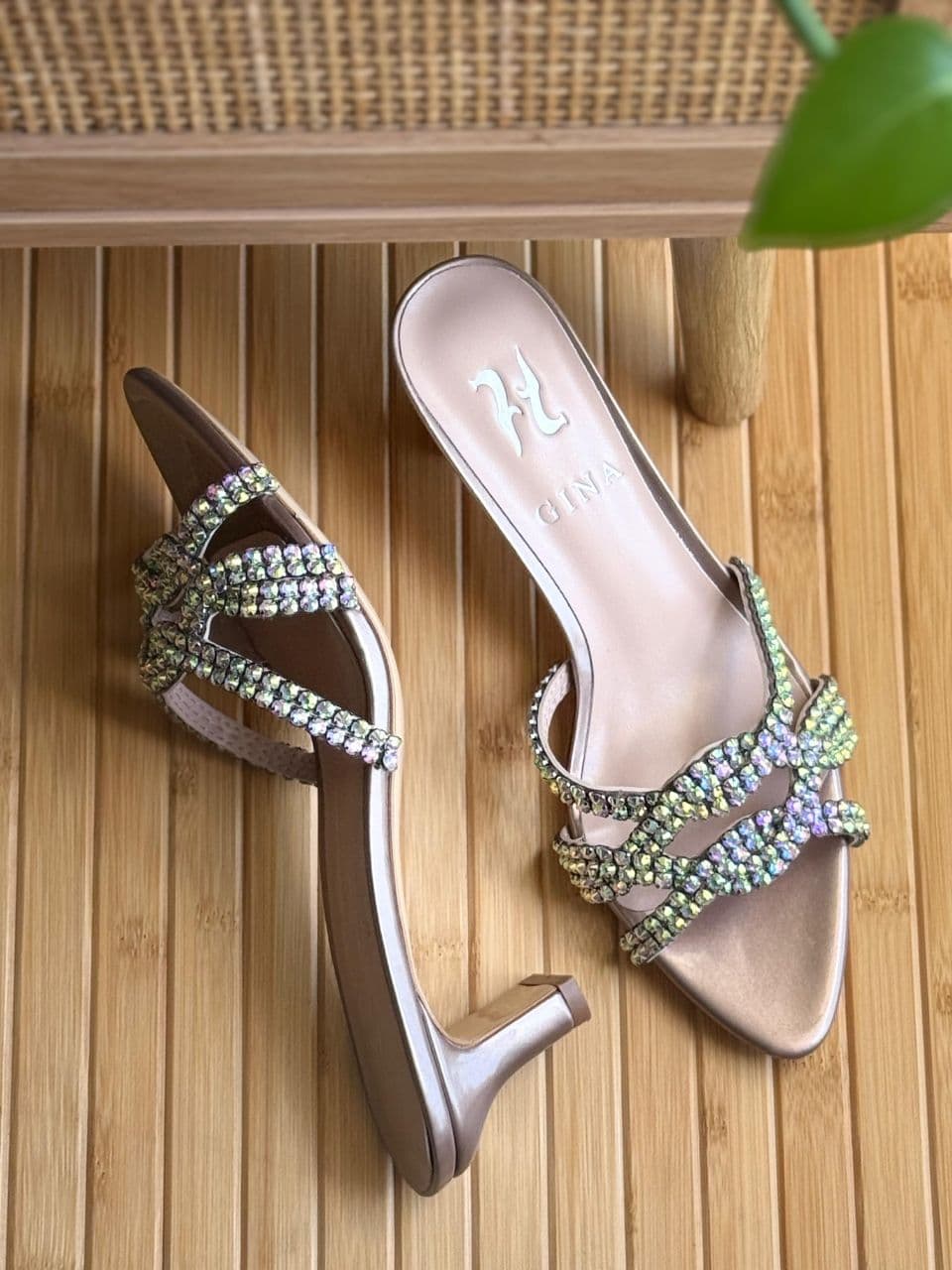 GINA Iridescent Crystal Strap Heeled Sandals