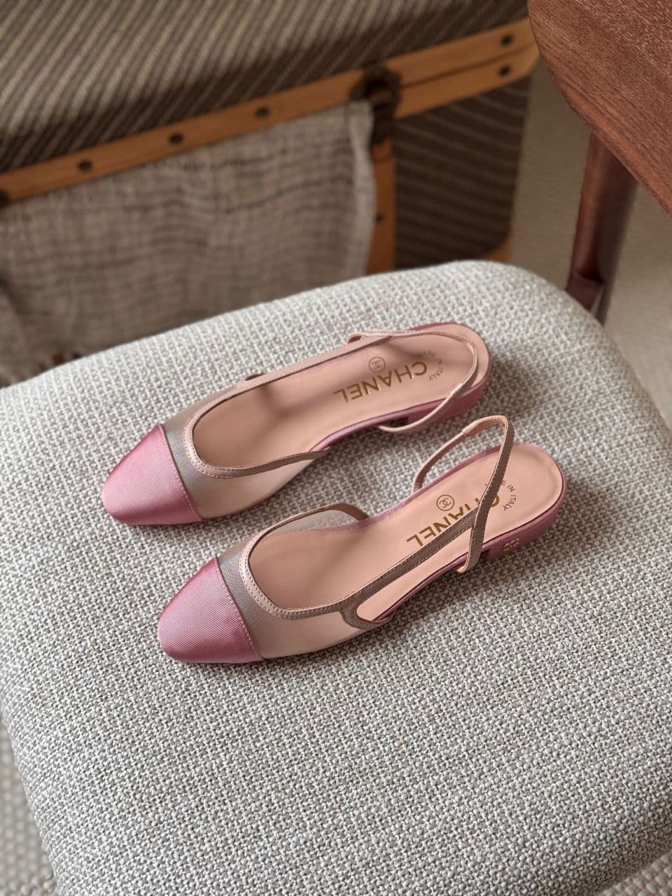 Chanel Mesh & Grosgrain Flat Slingback Shoes