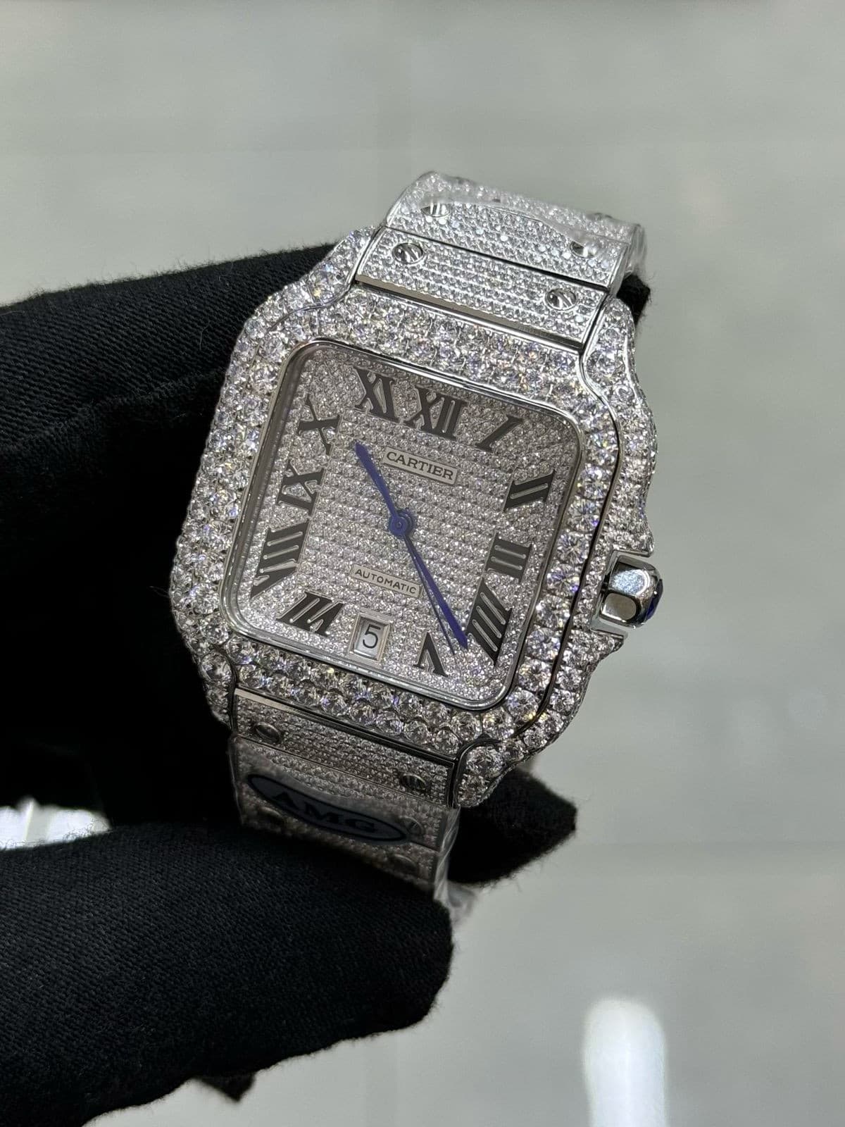cartier santos watchCartier Santos Full Diamond Men’s Watch – Luxury Automatic Collection