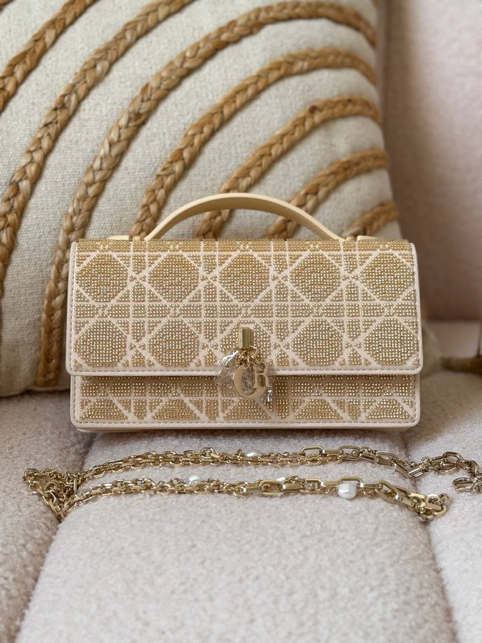 Dior Or My Dior Mini Bag Microbead-Embroidered Cannage Motif