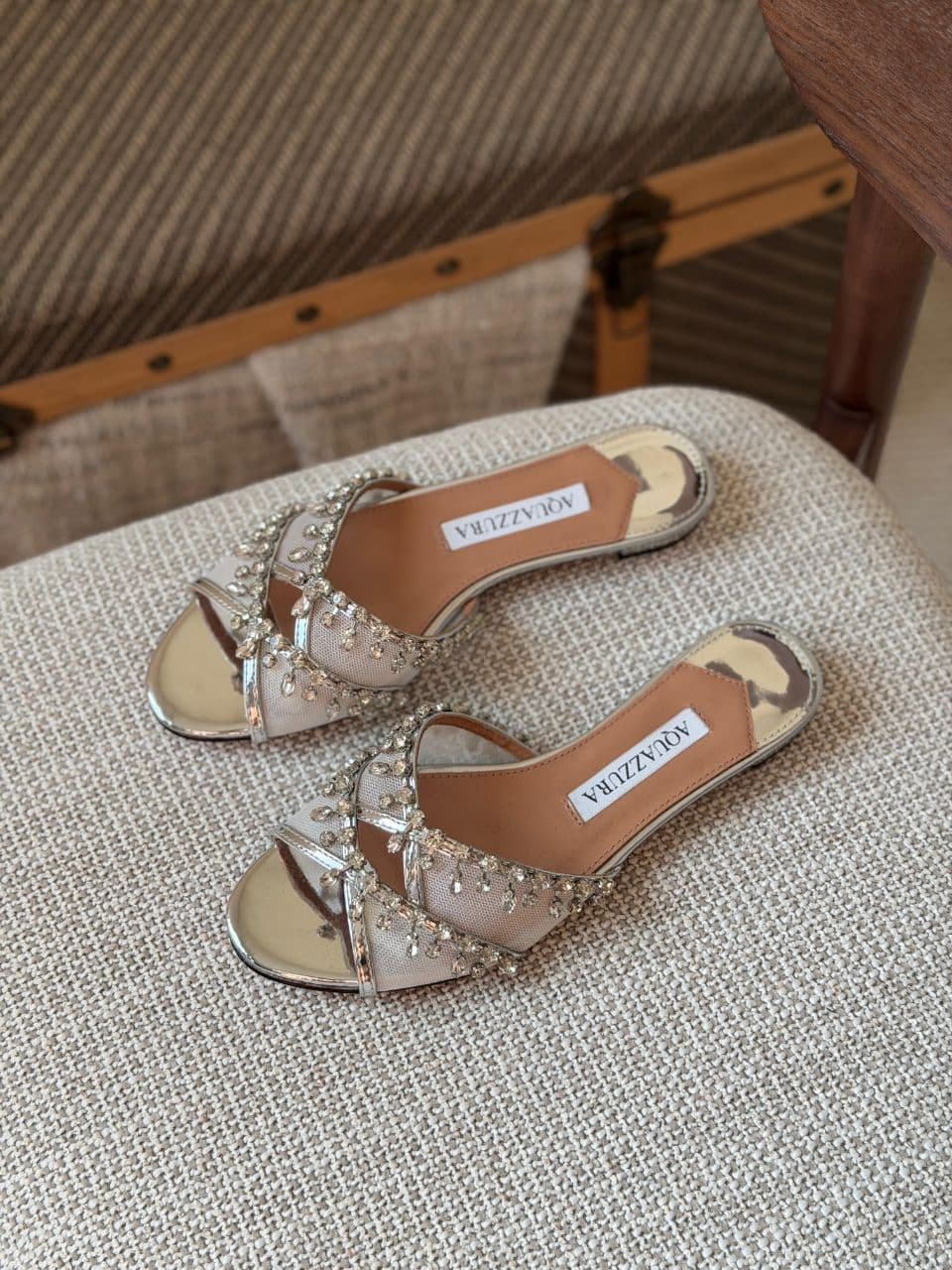 Aquazzura Crystal Embellished Slide Sandals – Luxury Evening Style