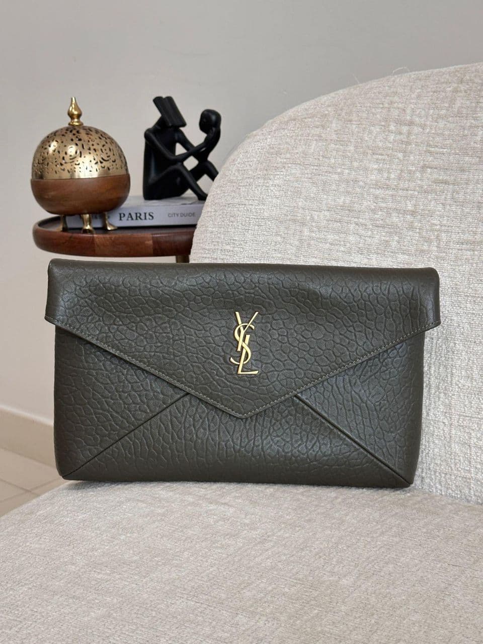 Saint Laurent Cassandre Large Textured Leather Clutch