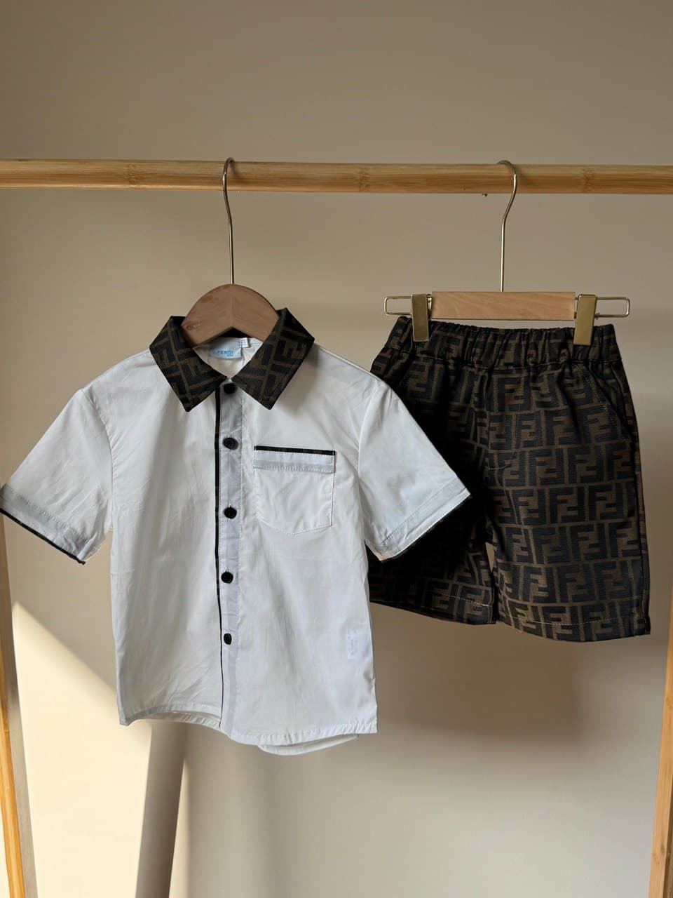 Fendi Kids FF Monogram Luxury Shirt & Shorts Set