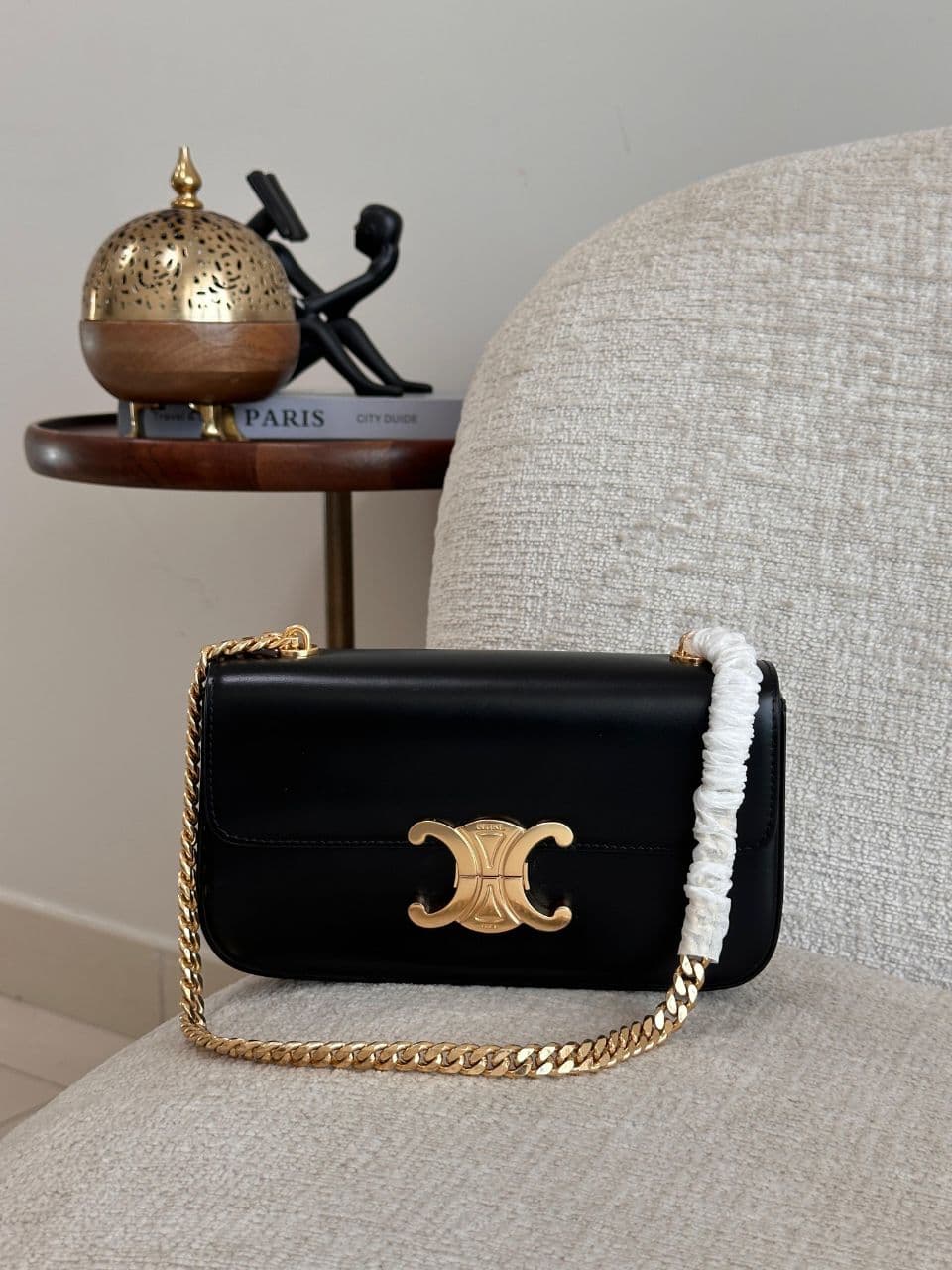 Celine Triomphe Mini Shoulder Bag with Metal Chain Strap