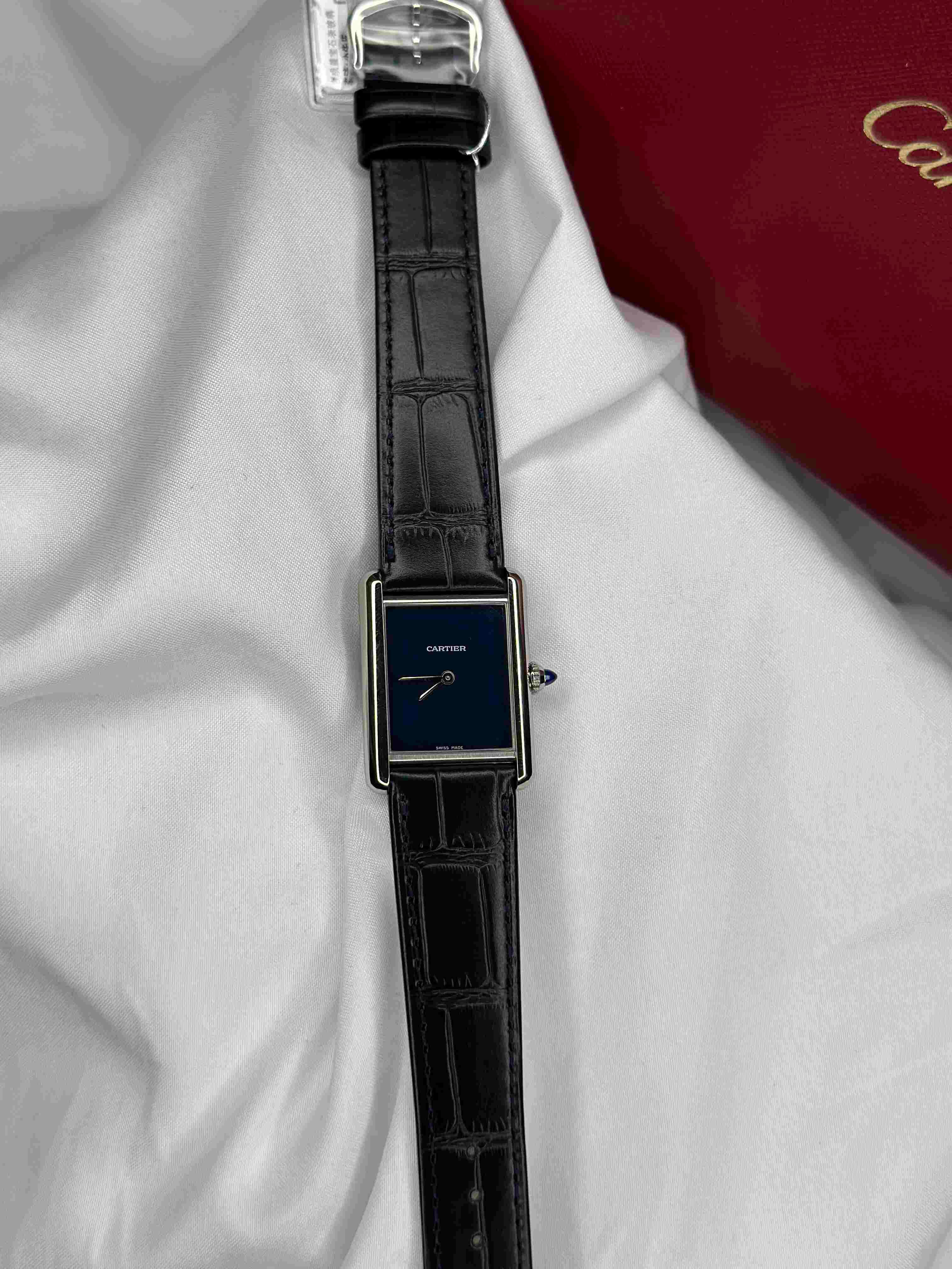 Cartier Tank Louis Ladies Watch – Deep Blue Lacquer Dial & Black Leather Strap