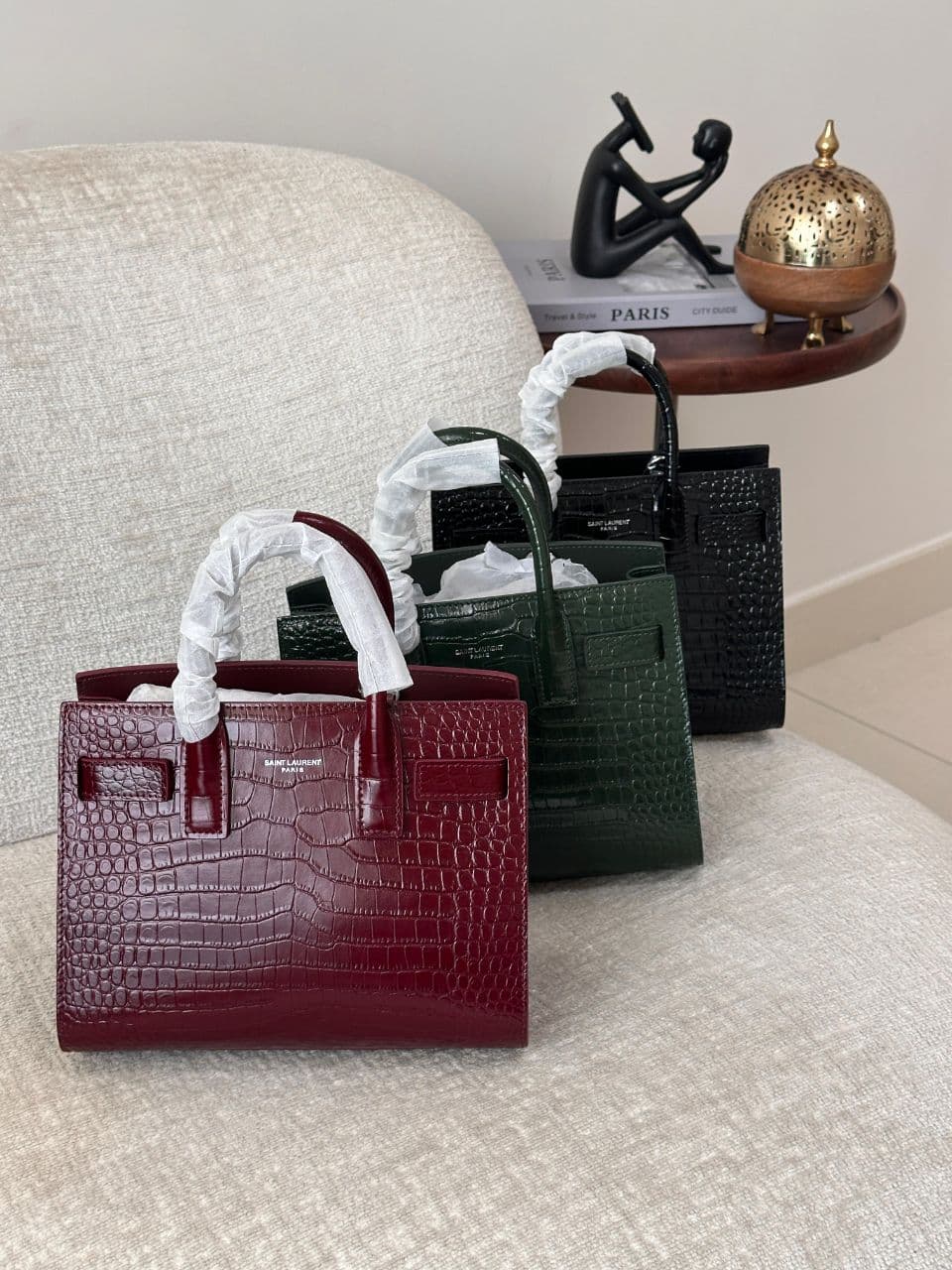 Saint Laurent Sac de Jour Croc-Embossed Leather Top Handle Bag
