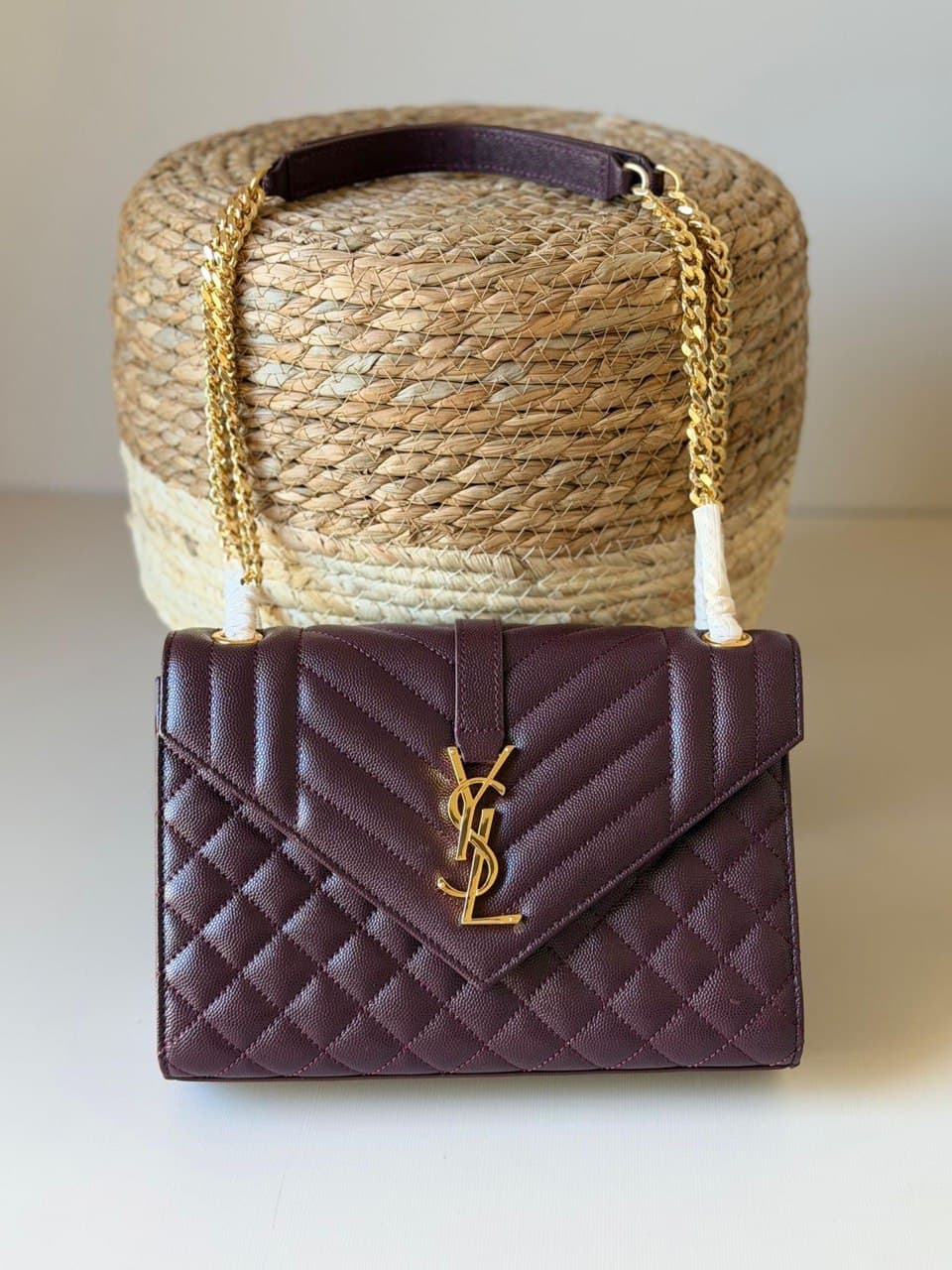 Saint Laurent Medium Envelope Chain Bag in Leather & Suede