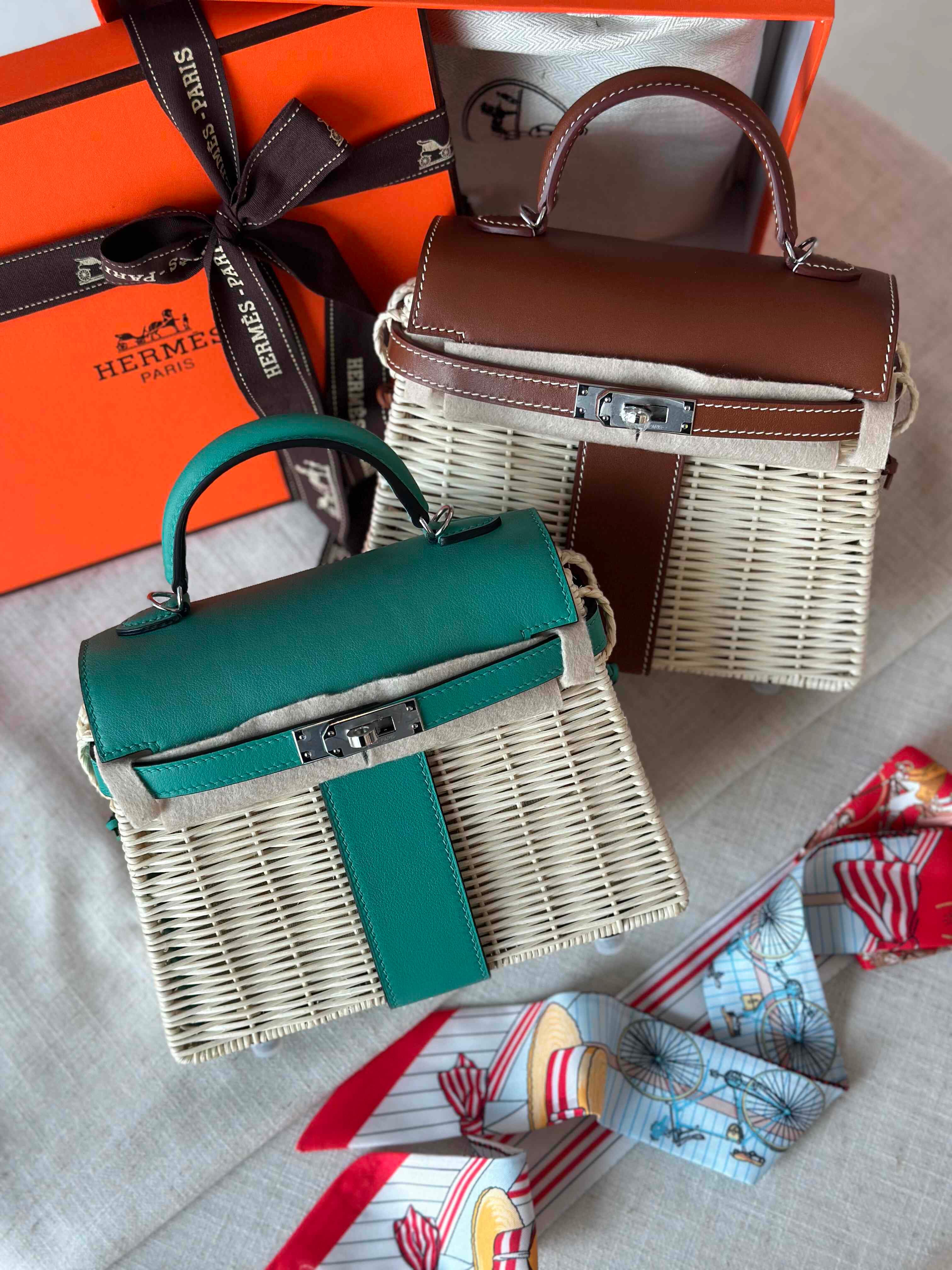 Hermès Mini Kelly Picnic Swift & Wicker Handbag