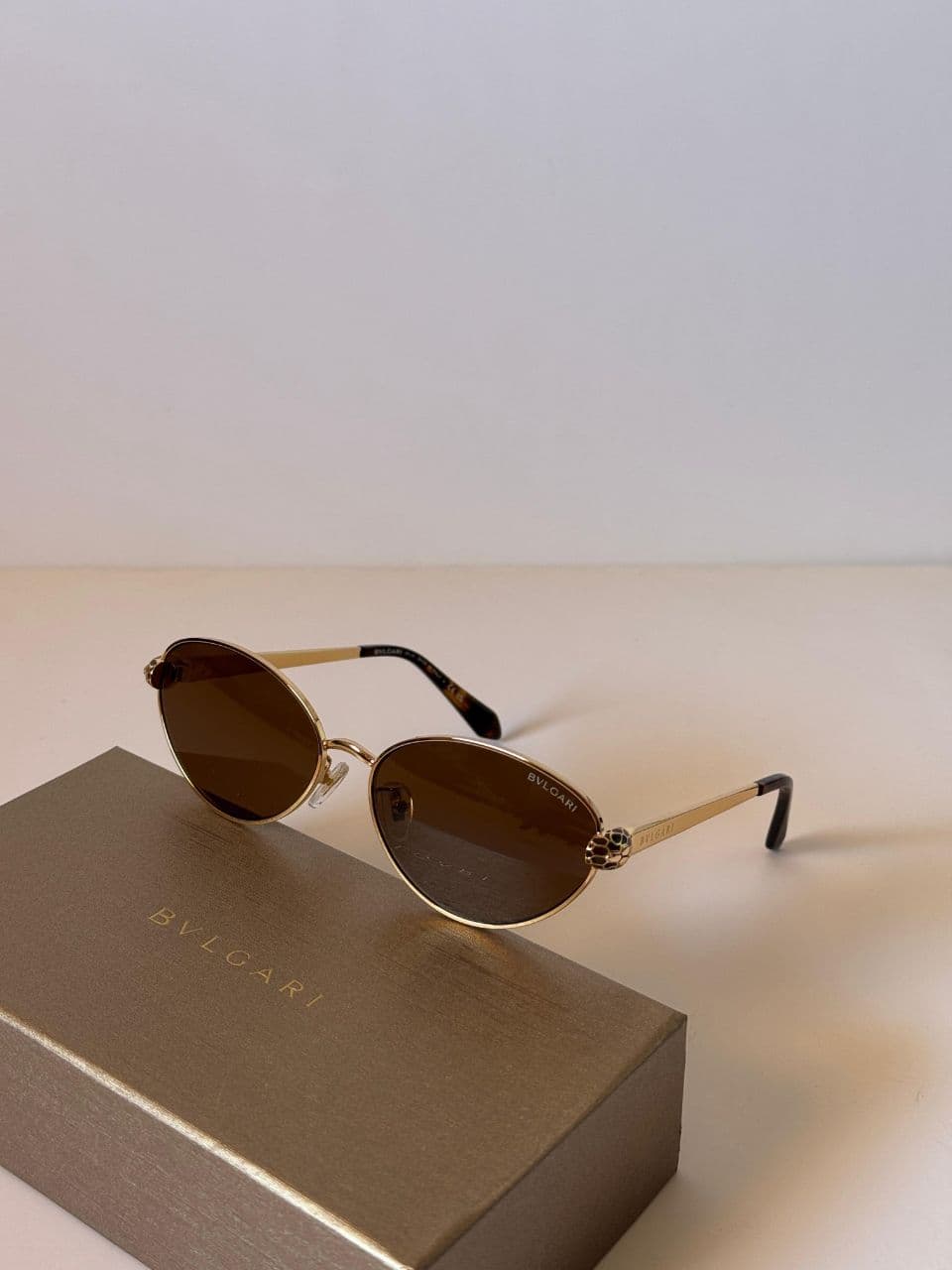 Bvlgari Oval Metal Sunglasses with Serpenti-Inspired Temple Design