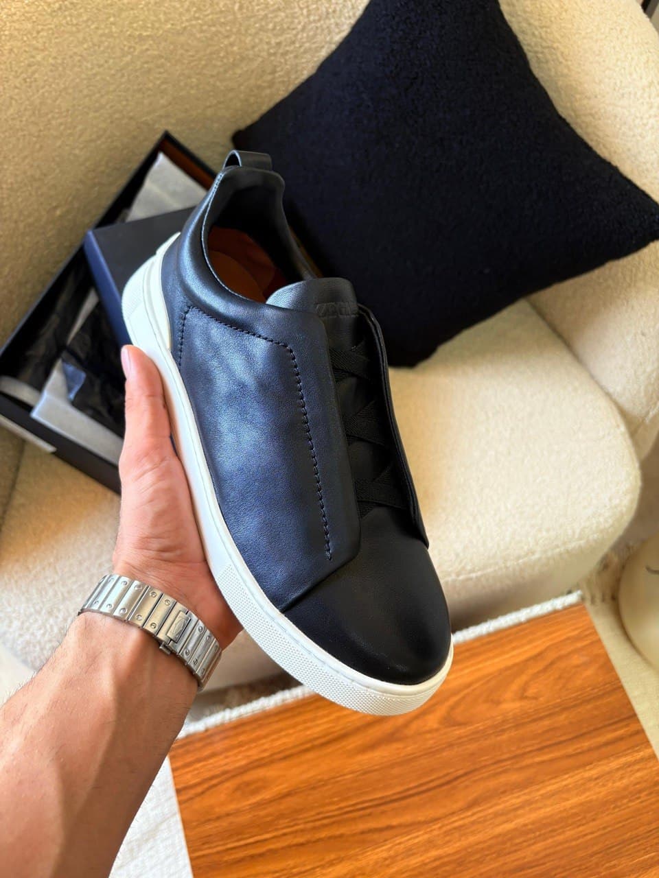 ZEGNA Triple Stitch™ Full Leather Slip-On Sneakers