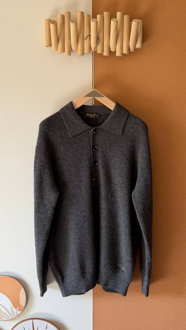 Loro Piana Men’s Ribbed Knit Polo Sweater – Premium Winter Collection