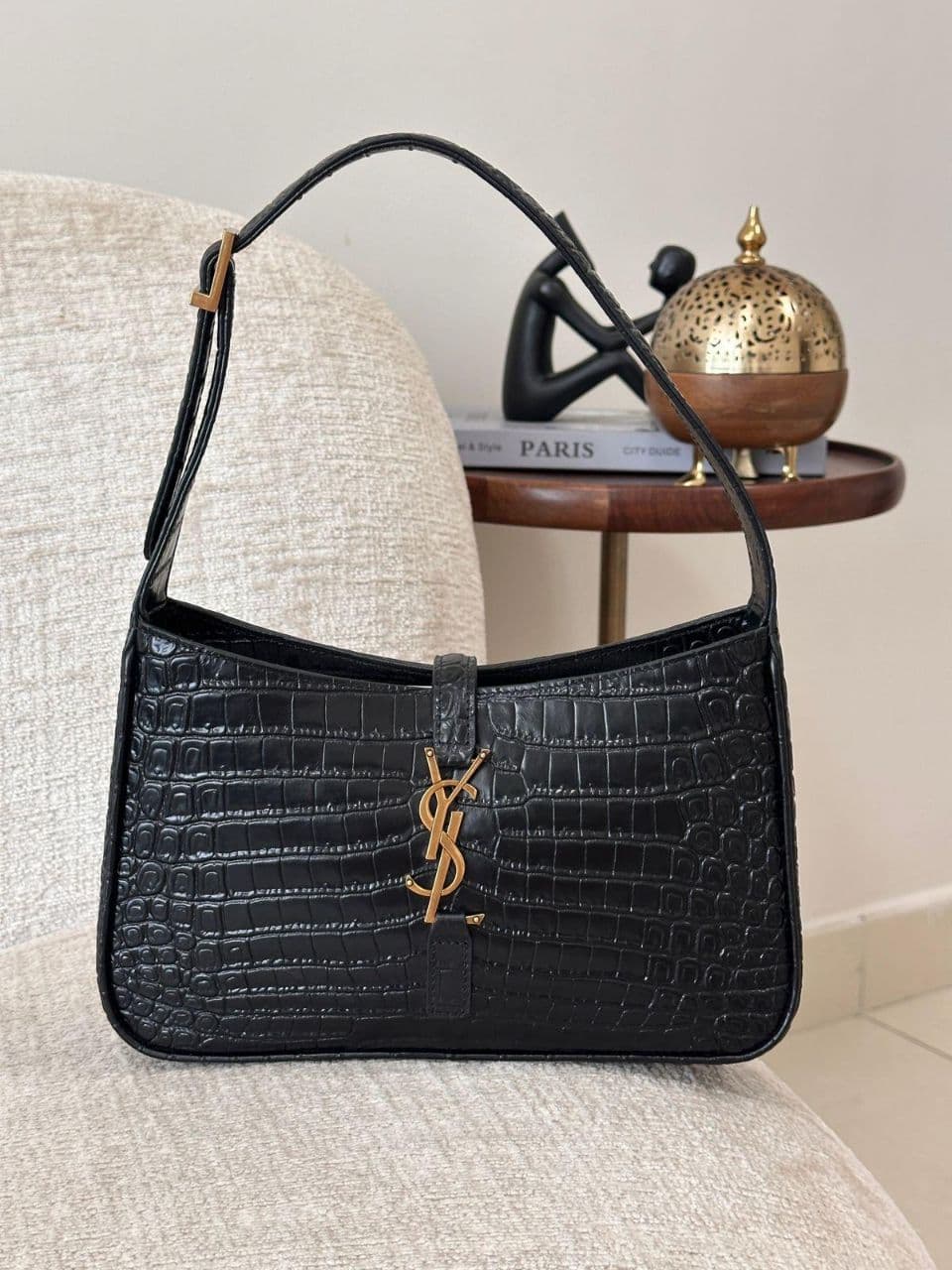 Saint Laurent YSL Cassandre Shoulder Bag – Shiny & Crock Leather Edition