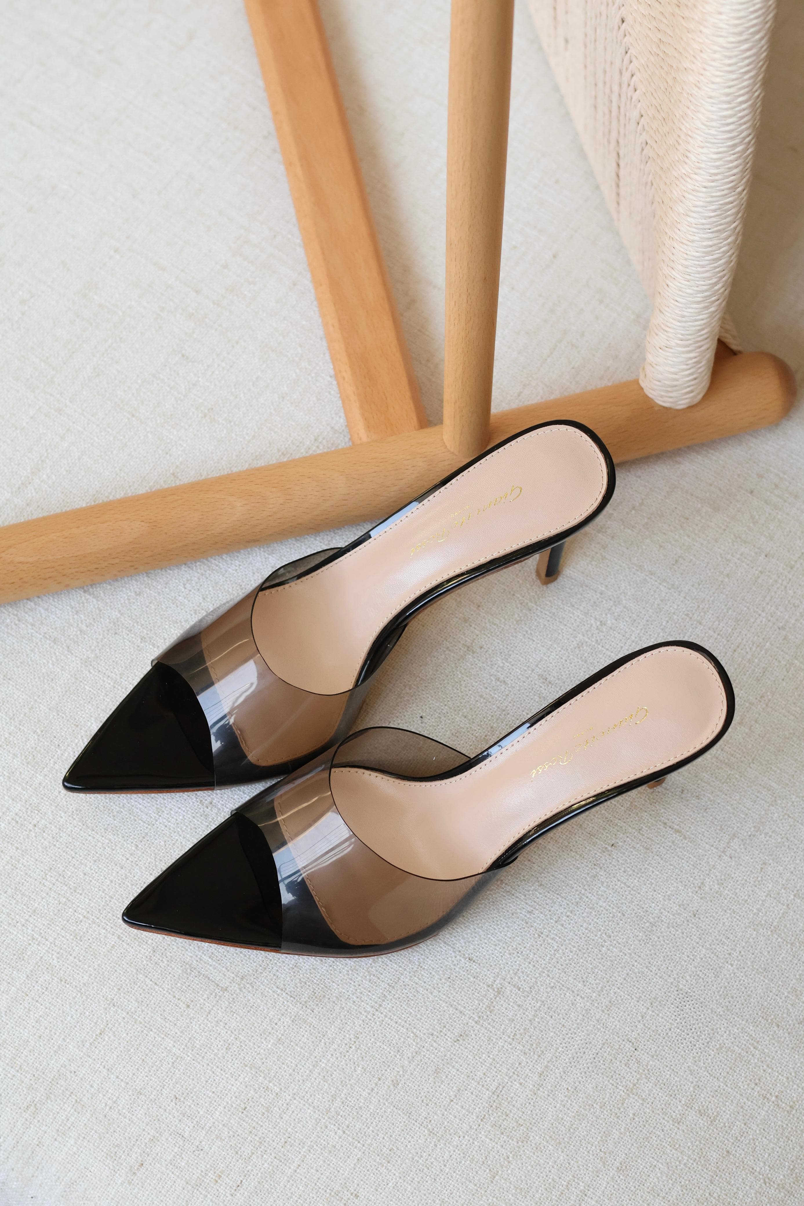 Gianvito Rossi Women’s Transparent Heel Mules – Pointed Toe