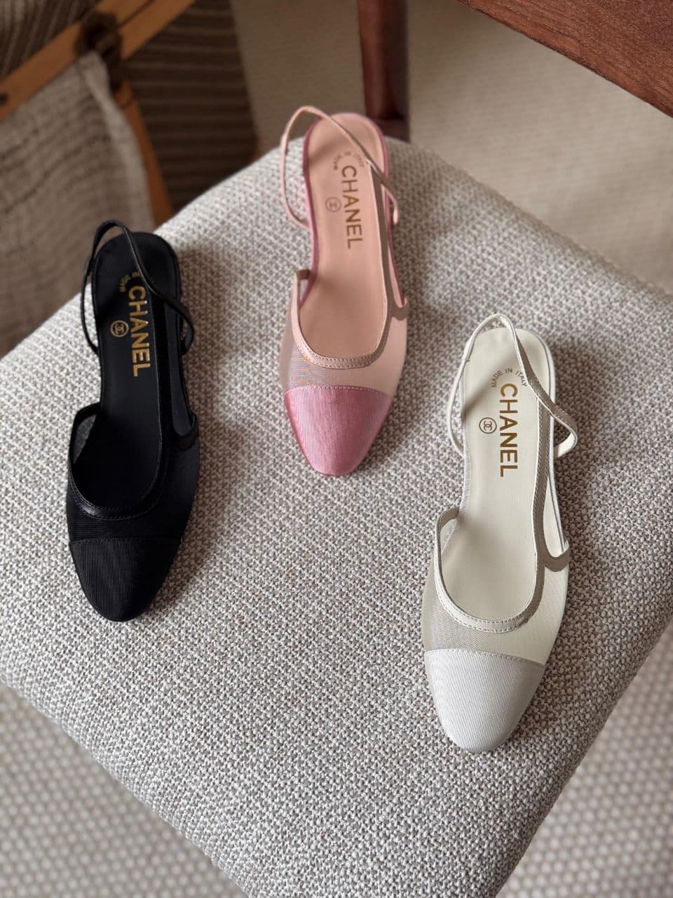 Chanel Mesh & Grosgrain Flat Slingback Shoes