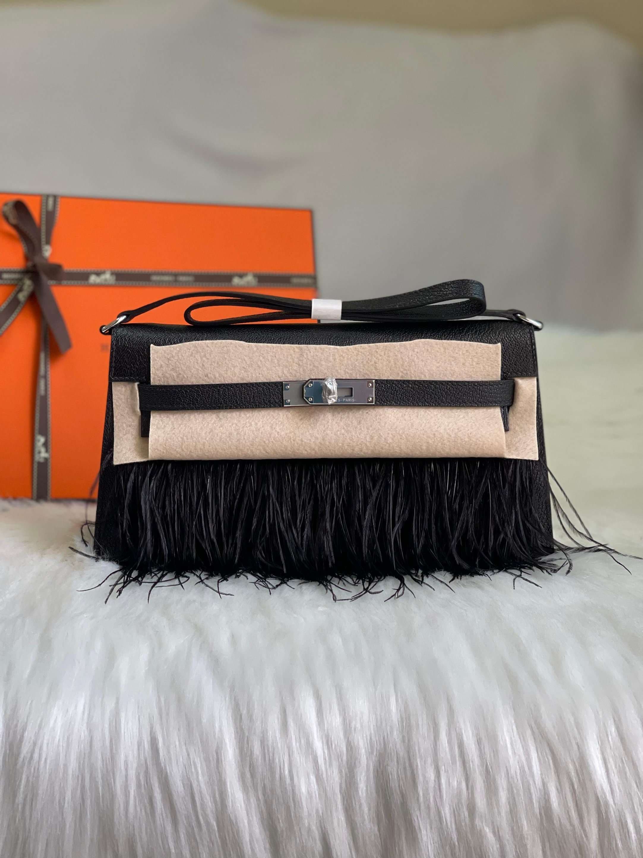 Hermès Kelly Elan Chevre Chamkila & Ostrich Feathers Handbag