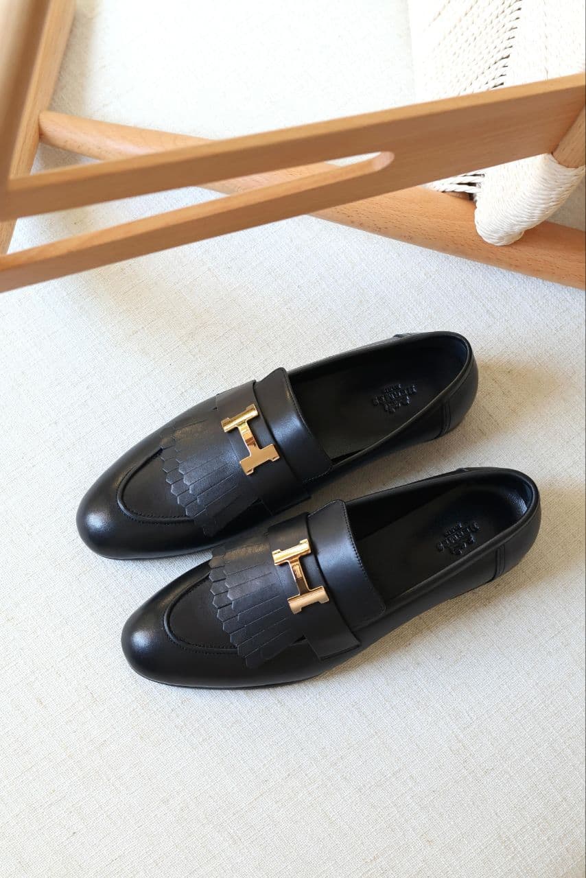 Hermès Paris Fringe Leather Loafer – Black