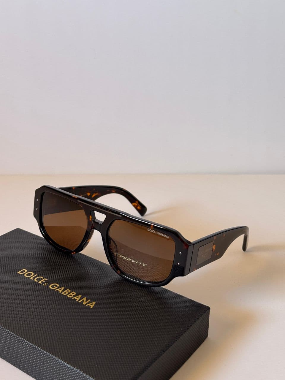 Dolce & Gabbana Rectangular Acetate Sunglasses with Signature Metal Plaque