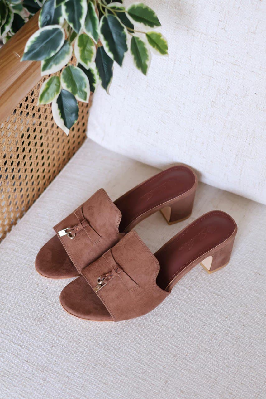 Loro Piana Summer Charms Heeled Sandal – Suede Goatskin Mule