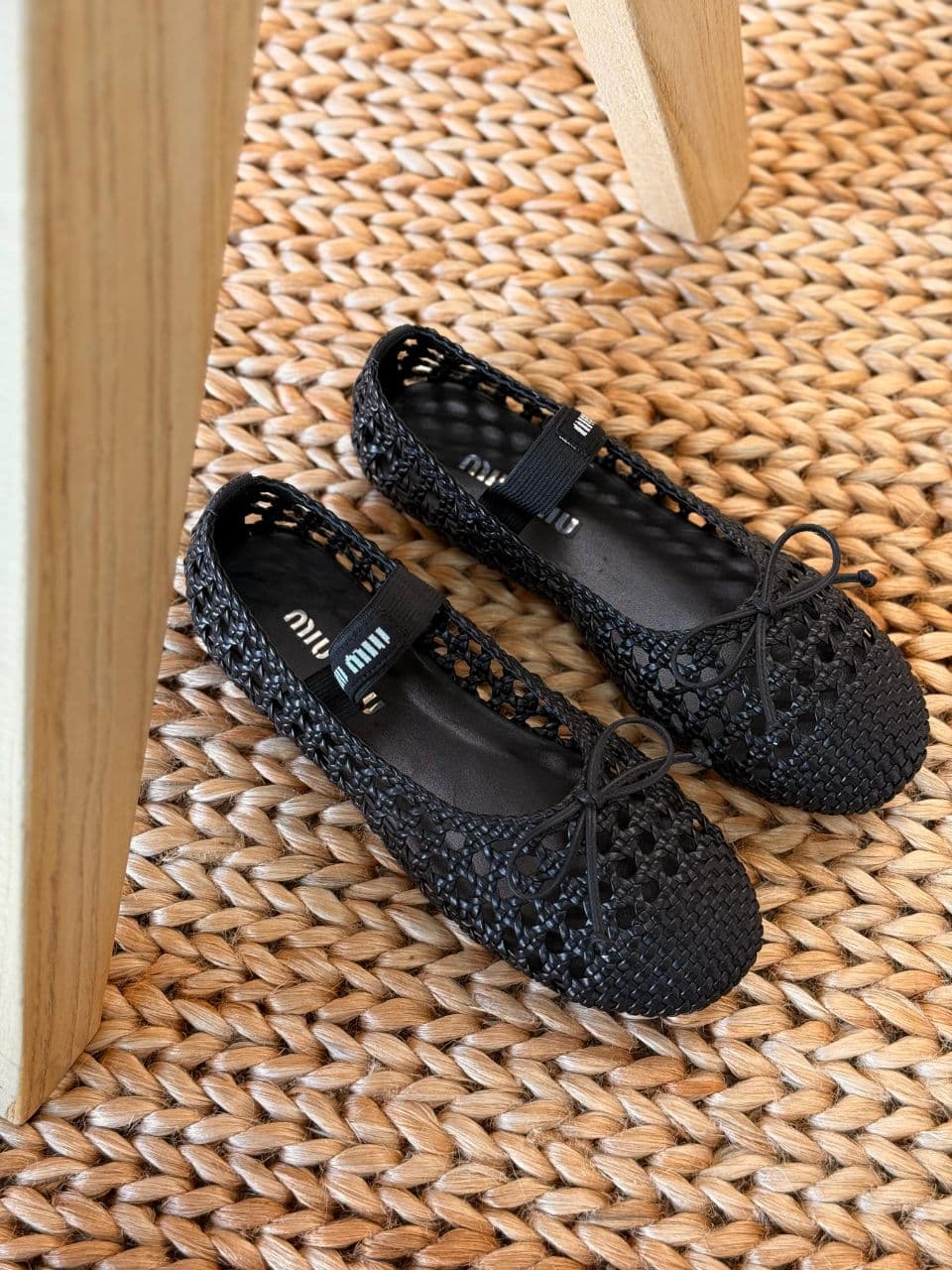 Miu Miu Woven Ballet Flats – Logo Strap Luxury Design