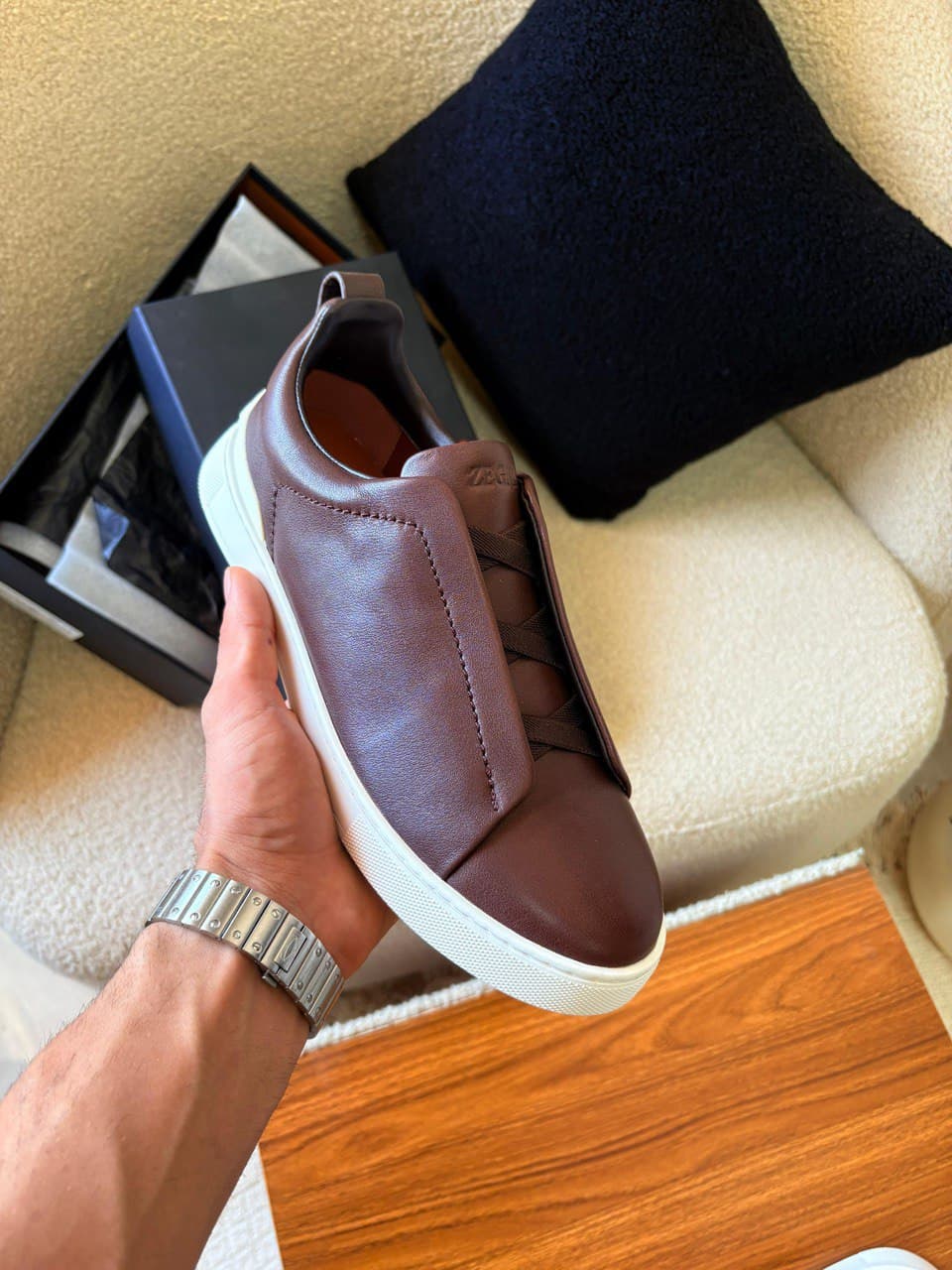 ZEGNA Triple Stitch™ Full Leather Slip-On Sneakers