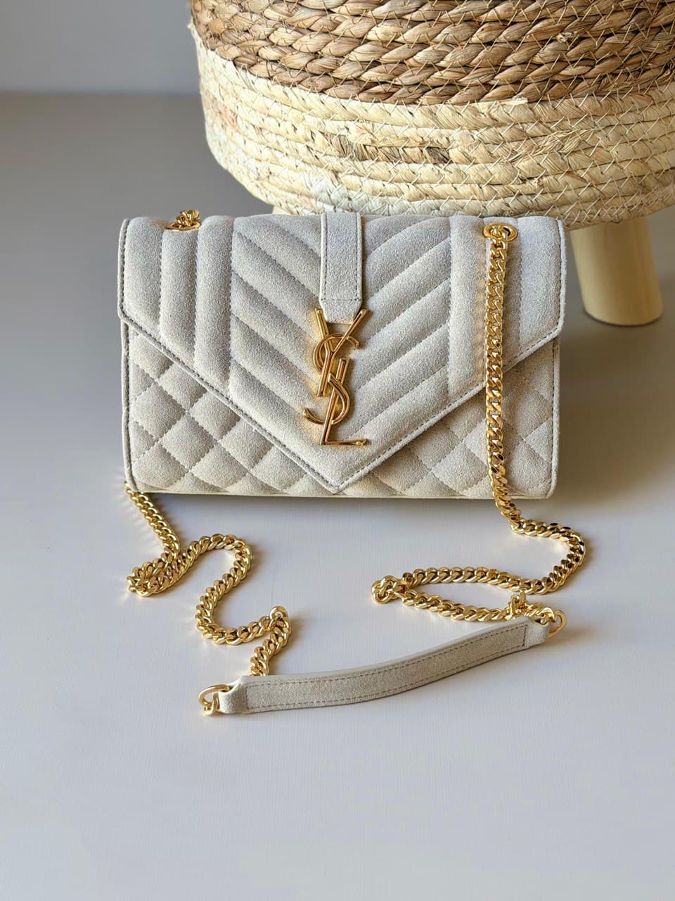 Saint Laurent Small Envelope Chain Bag in Leather & Suede