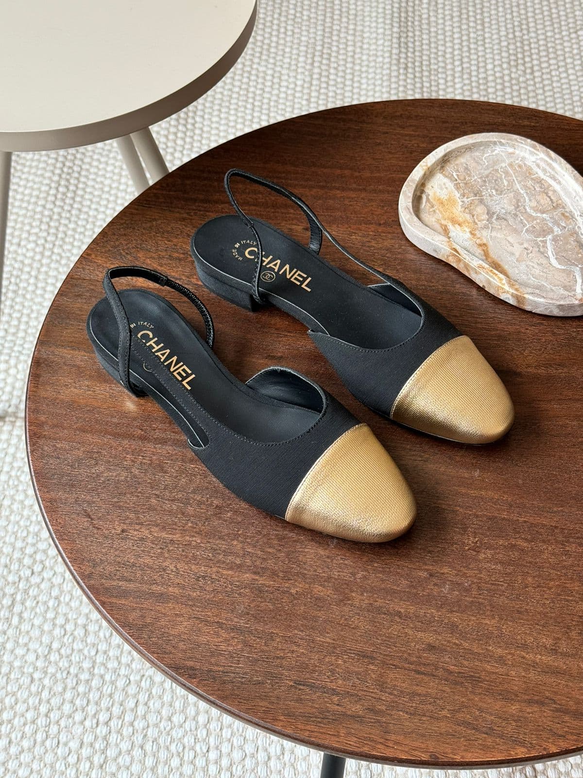 Chanel Slingback in Black & Gold – Iconic Two-Tone Elegance