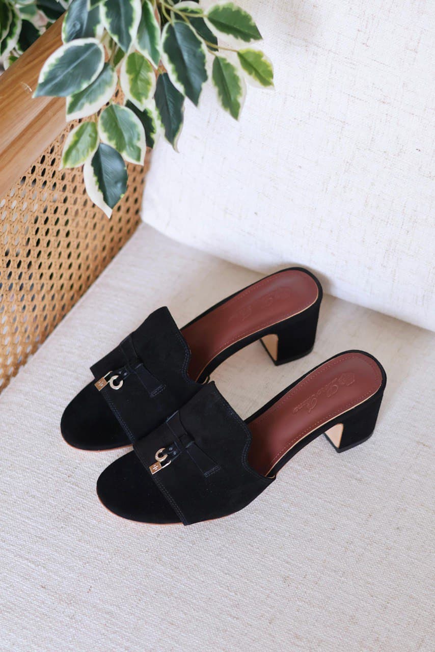 Loro Piana Summer Charms Heeled Sandal – Suede Goatskin Mule