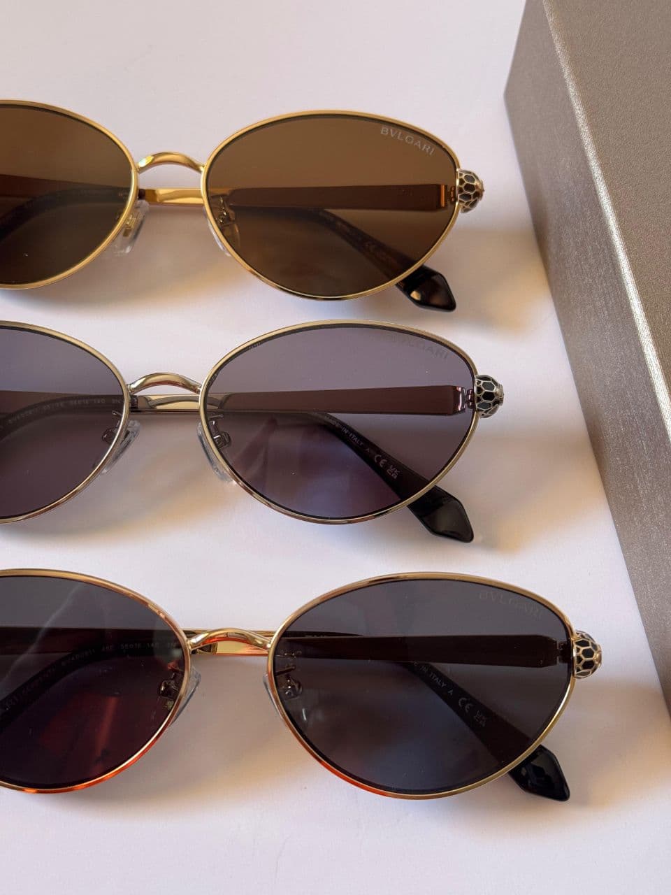 Bvlgari Oval Metal Sunglasses with Serpenti-Inspired Temple Design