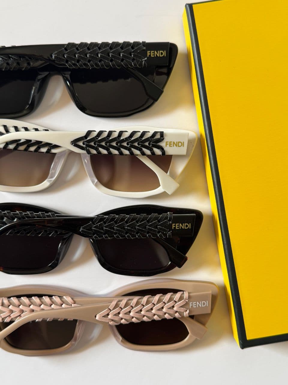 Fendi Braided Temple Sunglasses with Sculpted Acetate Frame