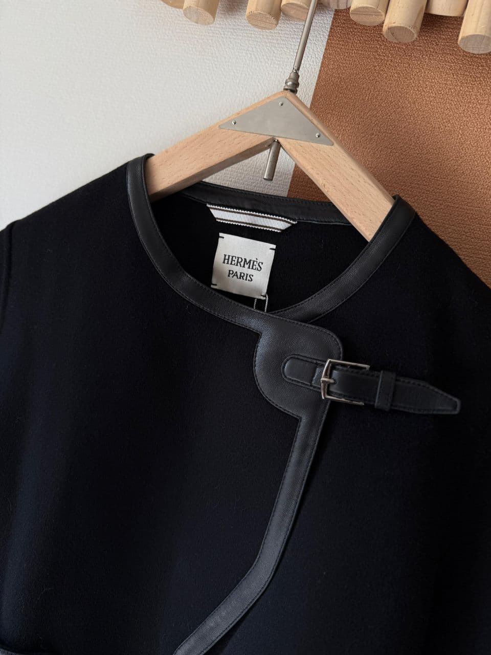 Hermès Structured Wool Jacket with Leather Toggle Detail