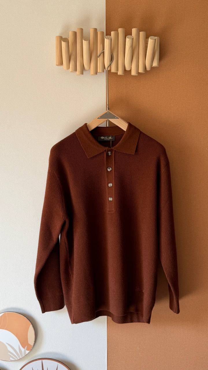 Loro Piana Men’s Ribbed Knit Polo Sweater – Premium Winter Collection